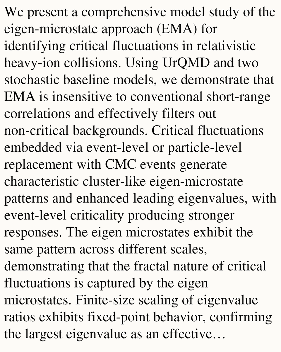 Model Study of Eigen-Microstate Signatures of Criticality in Relativistic Heavy-Ion Collisions

Ranran Guo, Jin Wu, Mingmei Xu, Zhiming Li, Zhengning Yin, Yufu Lin, Lizhu Chen, Yanhua Zhang, Jinghua Fu, Xiaosong Chen, …
arxiv.org/abs/2602.00537 [𝚗𝚞𝚌𝚕-𝚝𝚑 𝚑𝚎𝚙-𝚙𝚑]