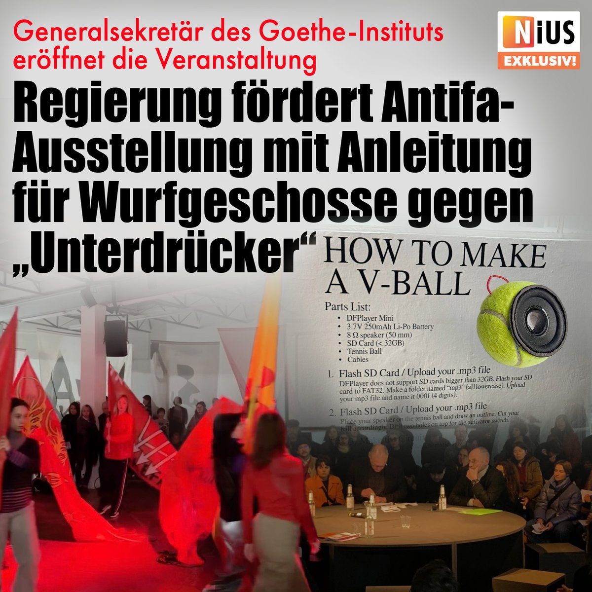 Die Bundesregierung fördert in München eine Antifa-Ausstellung mit 133.000 Euro Steuergeld, deren Teilnehmer zur „Sabotage von digitaler Infrastruktur“ aufrufen. Die Aussteller präsentieren Anleitungen zum Bau von Wurfgeschossen gegen „Unterdrücker“.
nius.de/gesellschaft/n…