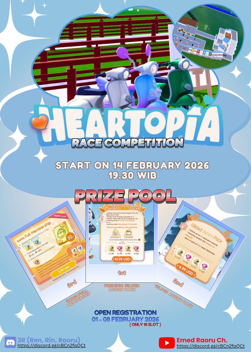 P Balap! 

Heartopia Race Competition~ 
#heartopia 

More info: 
forms.gle/cP1i6KKa7LqoAD…