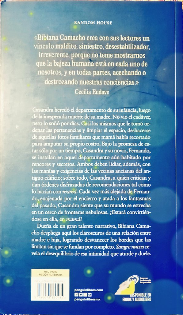 Bruceltoro's tweet photo. Siguiente lectura, de Bibiana Camacho: Sangre nueva.
Os la recomiendo ampliamente...
#Arte #Literatura #RecomiendoLeer #AutorasMexicanas #RandomHouse https://t.co/MNniZsgqRU