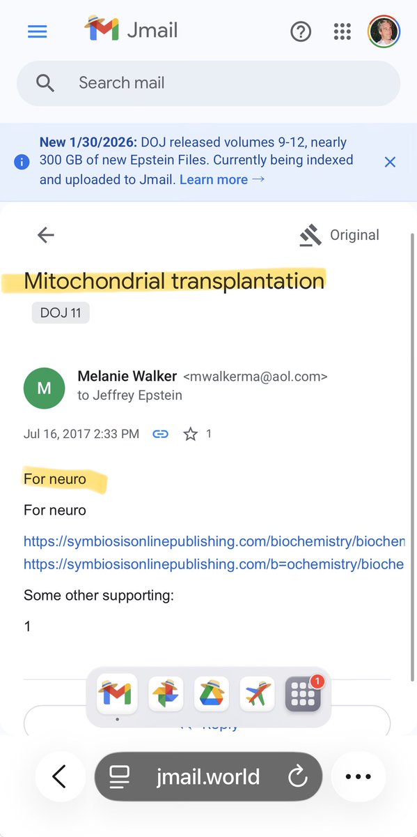 SoundArtistDrC's tweet photo. More context from the Epstein files and the scientific interests of mitochondrial transplantation. https://t.co/IjMAhepduw