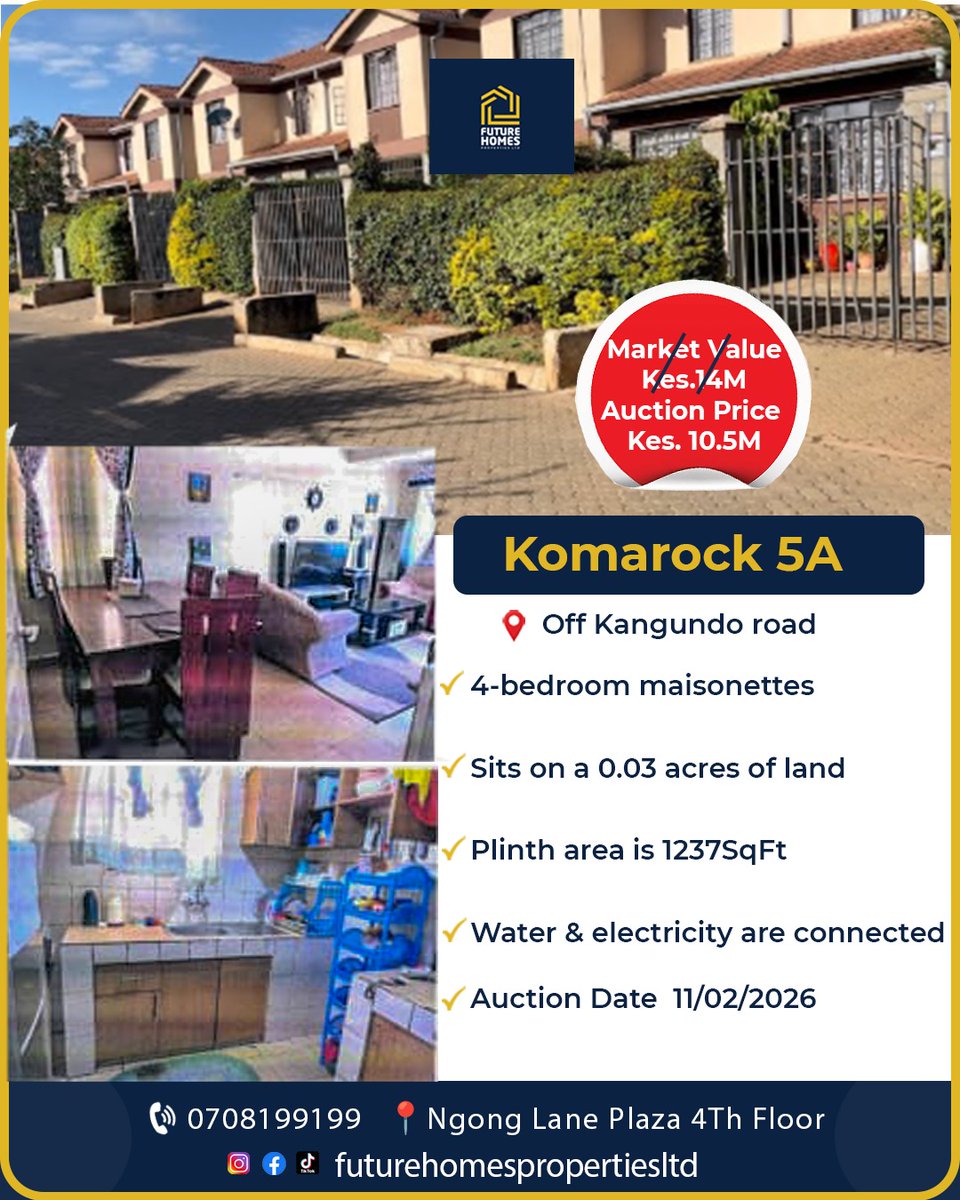 fourpointrealt's tweet photo. *NEXT WEEK'S AUCTION SALE Komarock 5A*

A Spacious 4-bedroom maisonette for sale

💰  *Price:  Kes. 10.5M* against a market value of 14M

📍 Location: Off Kangundo road

✔️ 4-bedroom maisonettes 
✔️Sits on a 0.03 acres of land 
✔️Plinth area is 1237SqFt https://t.co/44No8IapdC