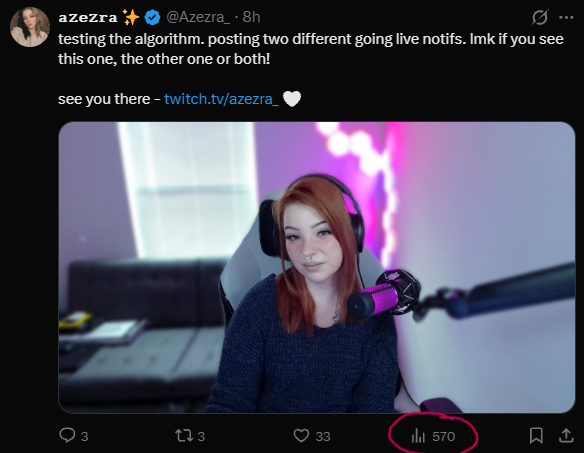 ‼️streamer tip: your going live posts probably aren't being seen when you include links.

this is well-known if you've been on this app for awhile, but I actually wanted to see just how throttled my reach is when including a link vs not.

same time, context &amp; photo.