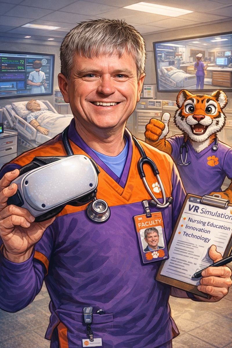 Thought I’d see what it makes for me. I gotta admit, I like the uniform. #caricature #caricatures #clemsonnursing #cunursing 

Ask ChatGPT: Create a caricature of me at my job based on everything you know about me