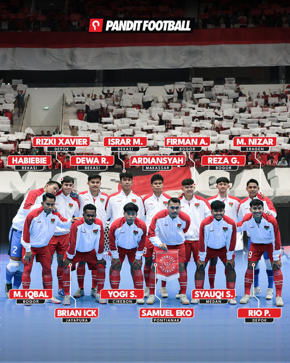 Dari Depok, Bekasi, Bogor, Makassar, Jayapura, hingga Medan, para pemain Timnas Futsal Indonesia di Piala Asia 2026 datang dari berbagai penjuru negeri dan membawa semangat daerah masing-masing ke babak perempat final Piala Asia 2026. Mana putra kebanggaan daerah kalian?
