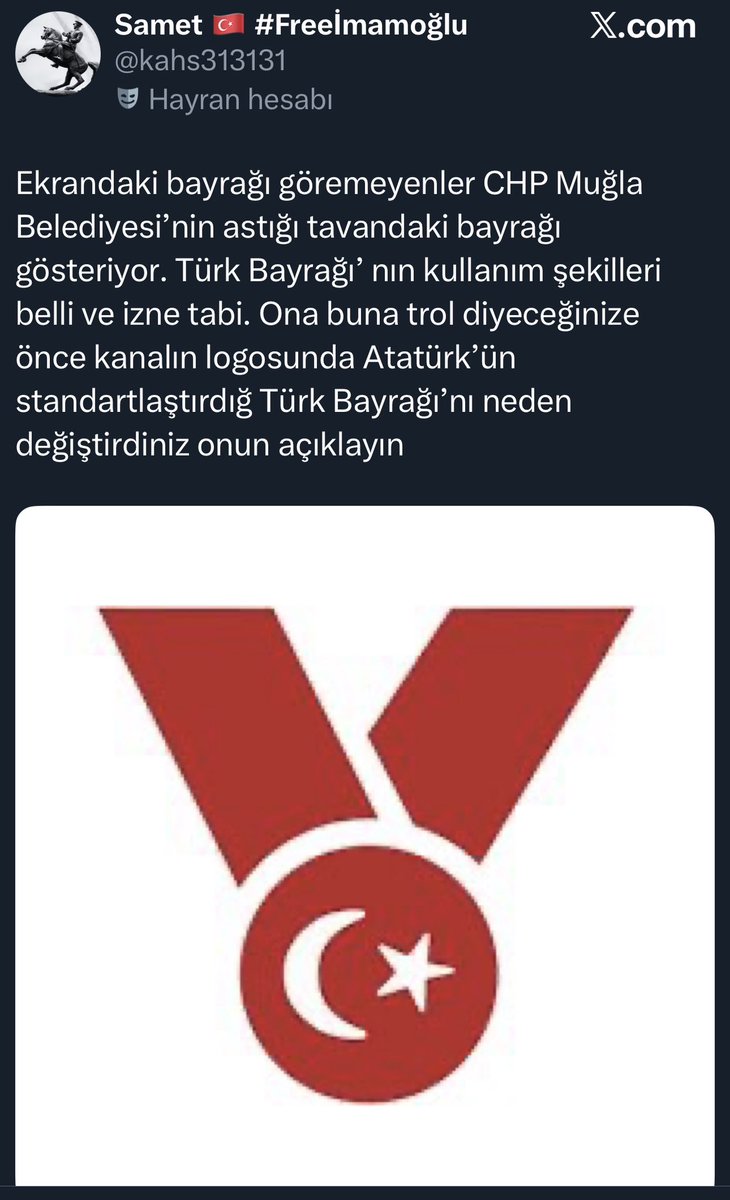 İmamoğlu trollerini kim seçtiyse cahil ordularından seçmiş!
Rezil olmaya doymuyorlar.

Şimdi de Veryansın Tv logosunu göstererek, ‘bayrağı neden değiştirmişler’ diyor.

Bak cahil trol!
Bu bayrak 1. Meclis açıldığında oraya asılan ilk Türk bayrağı. Ülke işgal altındaydı o