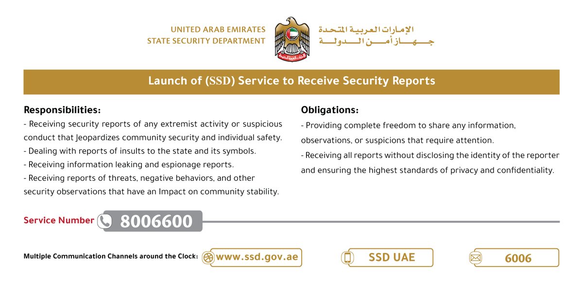 (SSD) Service To Receive Security Reports 
Service Number 8006600