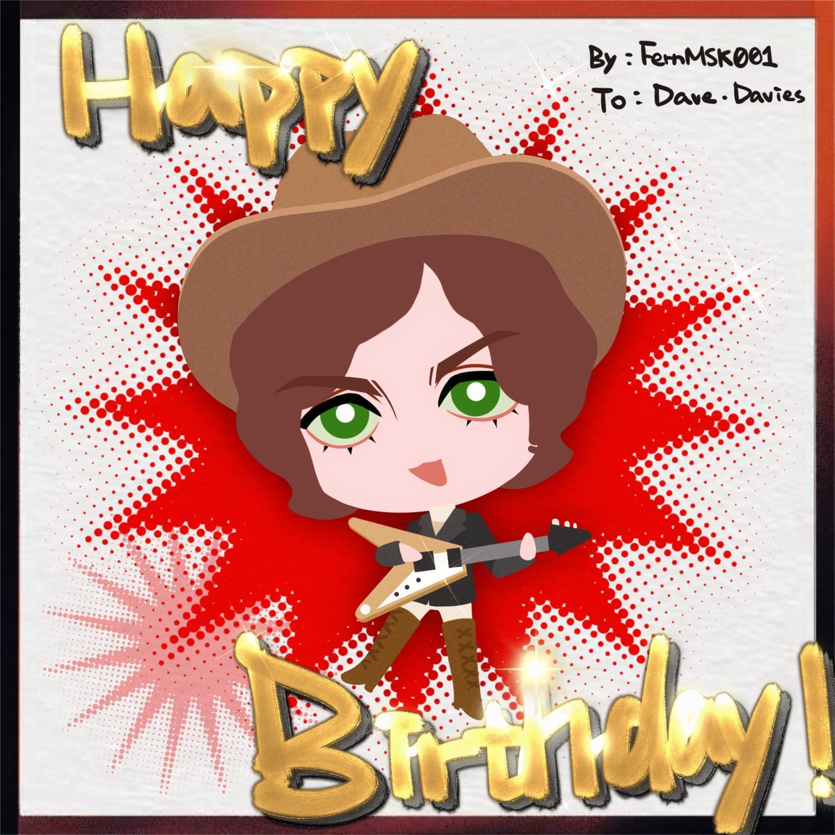 fernmsk001's tweet photo. Happy Birthday to the incredible @davedavieskinks ! 🎂 Made this little cartoon just for your 79th—hope it brings a smile, you’re a total legend 🎸 https://t.co/7OYBlWuOkR