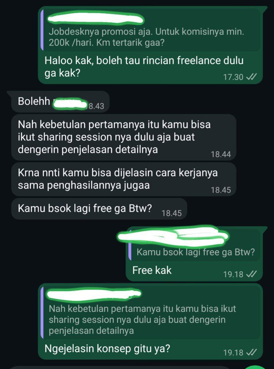 unjfess_'s tweet photo. Hati hati guys anak unj! yang dichat beginii, jangan mau datang guys. Aku belum tau, tapi chatnya sus banget jadi aku curiga ini MLM. Jangan mudah tergiur guys sama hal yang keliatan mudah kayak gini!! https://t.co/P7lwsinmoh