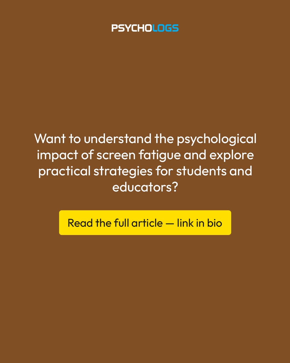 PsychologsIndia's tweet image. Excessive screen time can lead to fatigue, reduced focus, and academic stress.

psychologs.com/screen-fatigue…

#ScreenFatigue #BlendedLearning #StudentWellBeing #DigitalLearning #MentalHealthInEducation #AcademicStress #EdPsychology #SustainableLearning