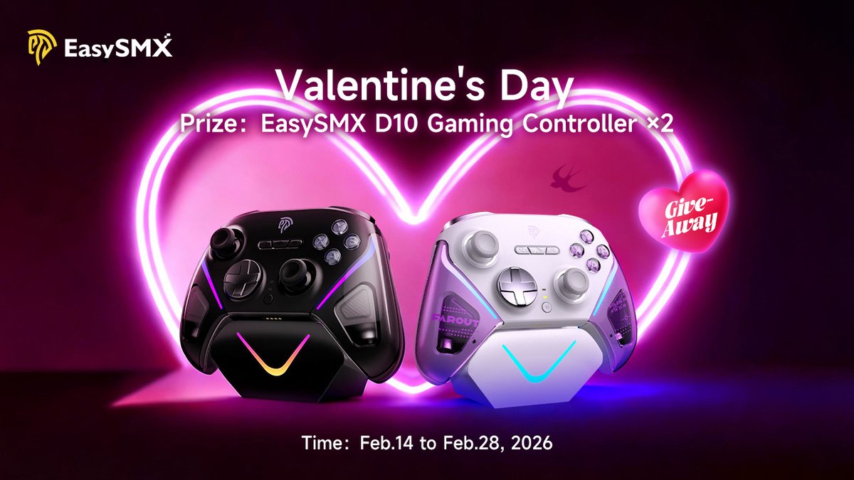 🔥Happy Valentine's Day！🎉

To celebrate Valentine's Day, EasySMX is giving away 2*D10 (59.99$) gaming controller to 2 winners ！

How to Enter:
✅Follow <a href="/EasySMX_Gaming/">EasySMX_G</a> 
✅Like &amp; Repost
✅Tag friends

Time: Feb.16th to Feb 28th, 2026

🌏Open worldwide

#EasySMX #Giveaways