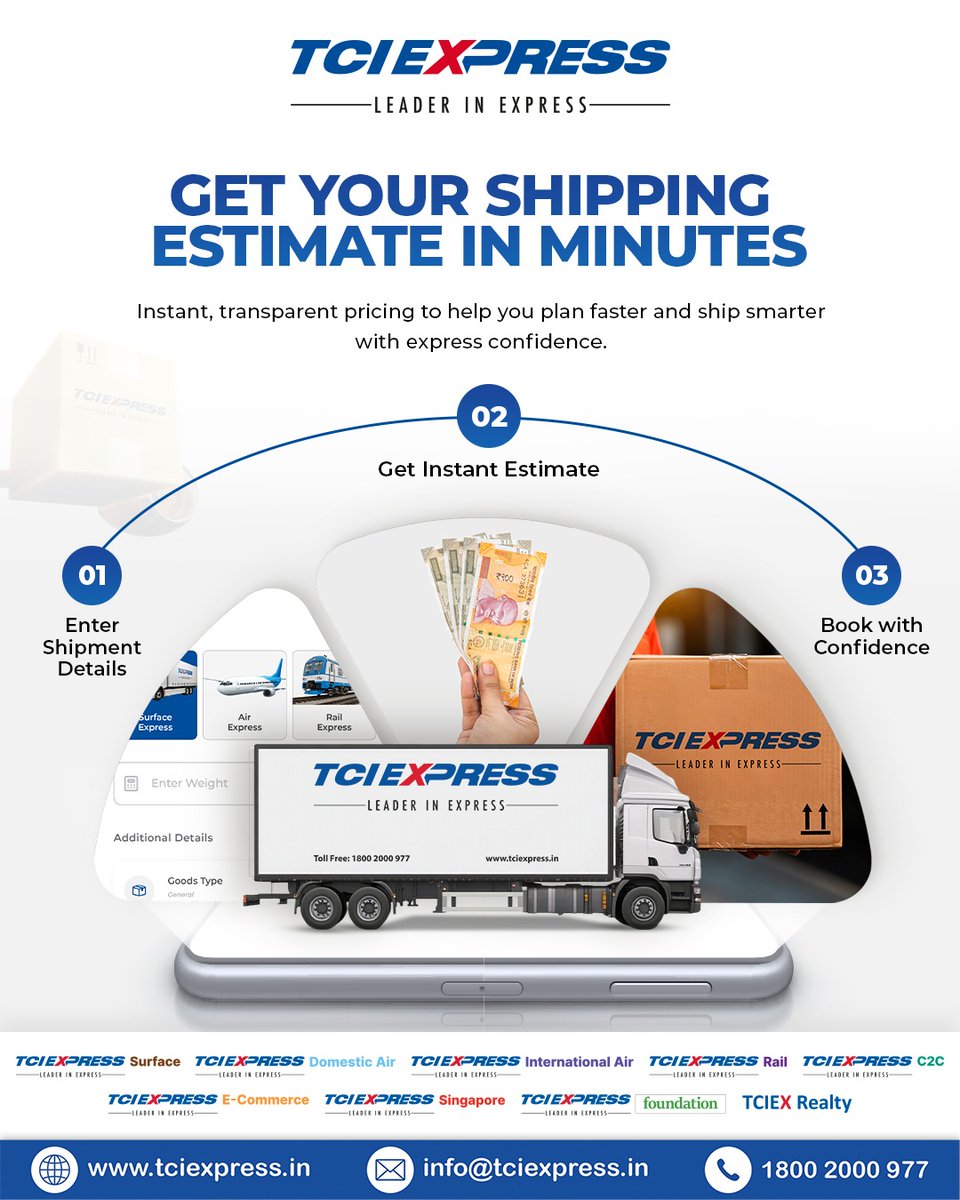 TCIExpressLtd's tweet image. A clear cost overview supports better shipment planning. With our instant estimate, businesses gain transparency early and move forward with greater certainty.
#TCIExpress #ExpressLogistics #SmartOperations #SupplyChainSupport