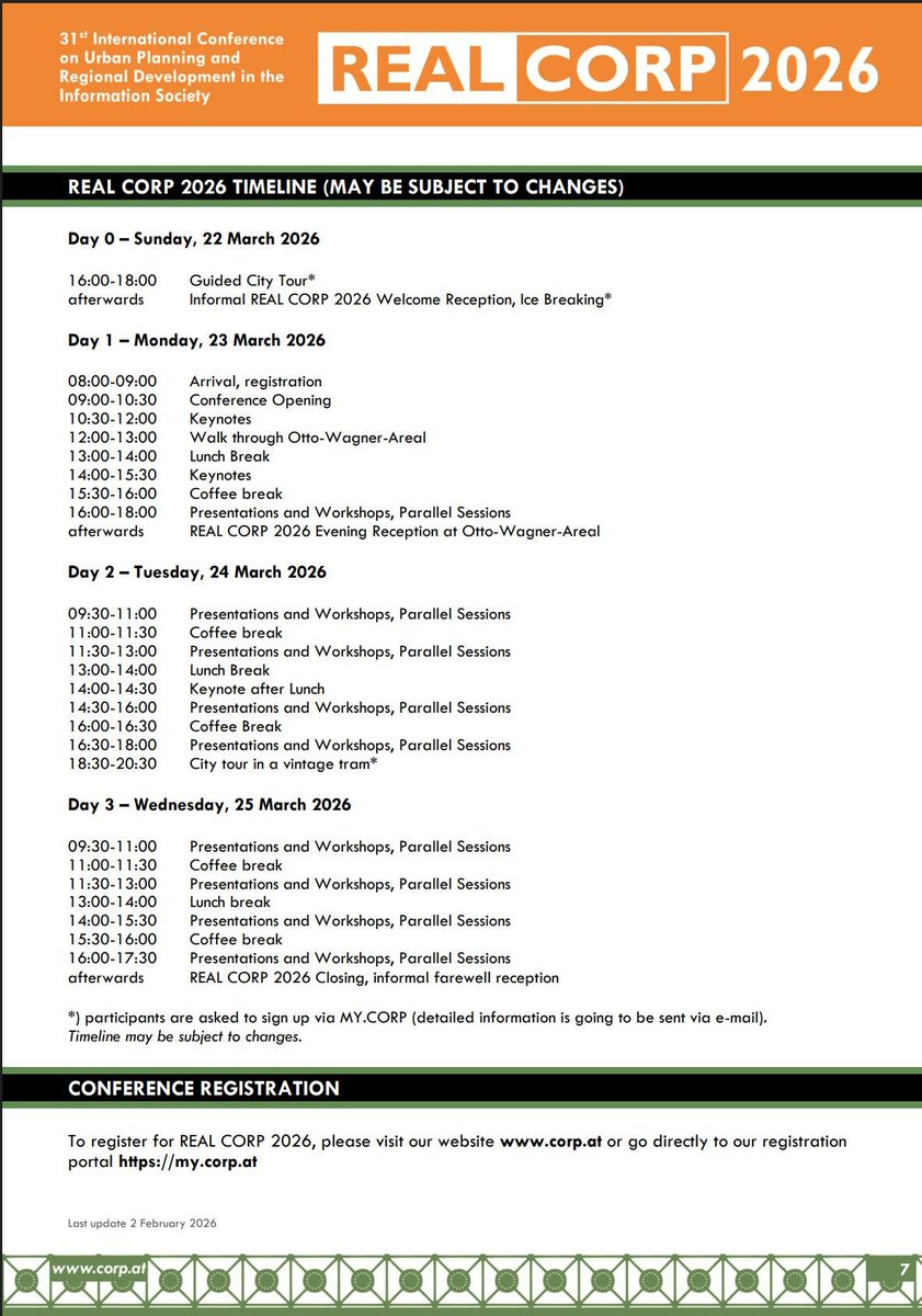 manfred_schrenk's tweet photo. CONFERENCE TIMELINE AND
LIST OF CONFERENCE PRESENTATIONS ONLINE!
What a line-up, as well keynote speakers as paper-authors, more then 200 presentations from around the globe - a large, colorful bouquet of wonderful contributions: 
https://t.co/PU72JFlxSX

#urbanplanning https://t.co/YkcjTOEkG8