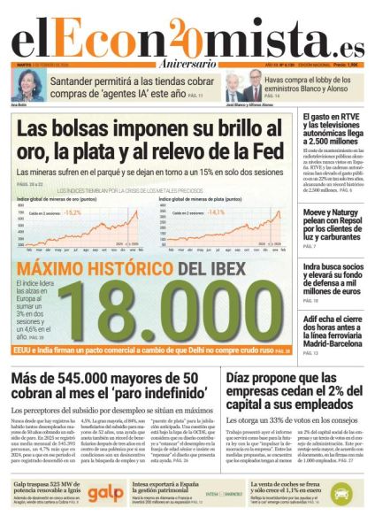 Servimedia's tweet image. 🔝El #Ibex pulveriza los 18.000

📈Las #bolsas imponen su brillo al oro, la plata y al relevo en la #ReservaFederal 

⬆️La #banca catapulta al IBEX al récord de los 18.000 puntos

🗞️temas en las #portadas 👇