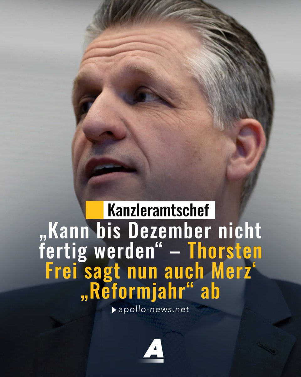 Kanzleramtschef Thorsten Frei dämpft die Hoffnung auf zeitnahe CDU-Reformen. Es sei „klar“, dass bis Dezember nicht alles fertig werden könne. Zuletzt hatte Merz 2026 noch zum „Reformjahr“ erklärt – nachdem der „Herbst der Reformen“ abgesagt werden musste.
apollo-news.net/kann-bis-dezem…