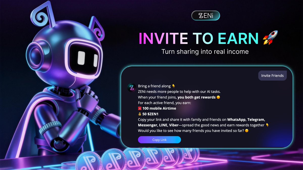 ZENi_io's tweet image. Invited a friend but didn’t receive your invite reward? 🤔

Please check if your invited friend has completed all required steps:

✅ Linked X in ZENi
✅ Linked WhatsApp in ZENi

👉 Both steps are required for the invite to be considered valid.

Once your friend completes both…