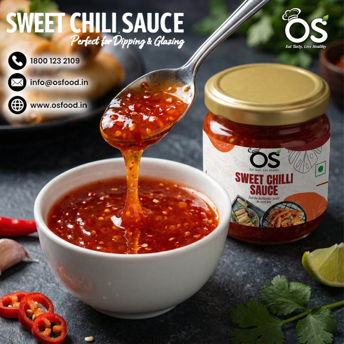 OSFood287124's tweet photo. Turn ordinary snacks into extraordinary bites with Sweet Chilli Sauce by OS Food Pvt Ltd 🌶️
Sweet, mildly spicy, and irresistibly delicious—perfect for dips, marinades, and cooking!
#SweetChilliSauce #OSFood #Foodie #SauceLove #SpicySweet https://t.co/TkwEPvXVQf