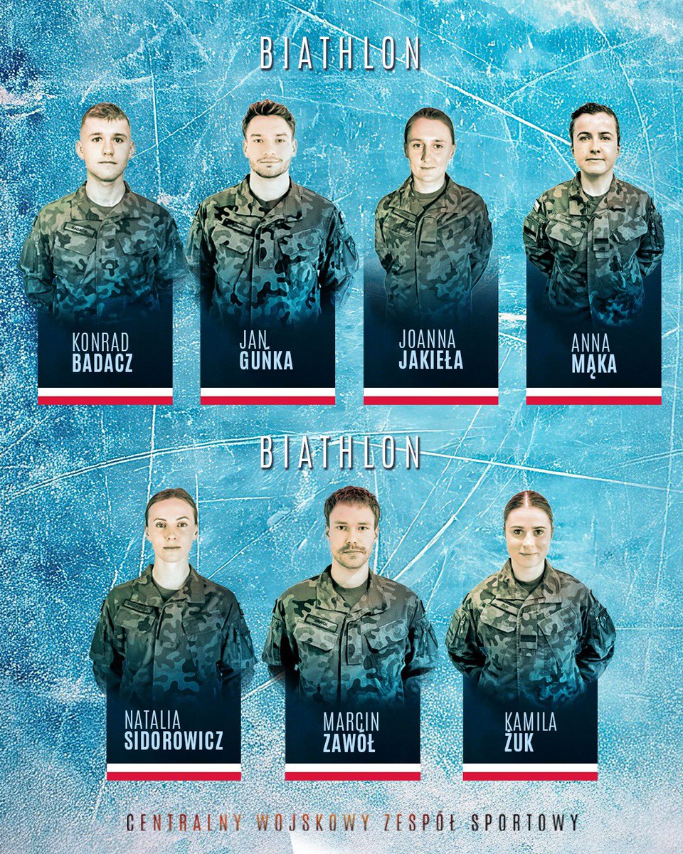 CWZ_SPORT's tweet photo. The 𝐖𝐈𝐍𝐓𝐄𝐑 𝐎𝐋𝐈𝐌𝐏𝐈𝐂𝐒 are just around the corner!

Soldier-biathletes of #CWZS who will compete at the Olympic Games are:
PFC Exp Anna Mąka
PFC Exp Kamila Żuk
PFC Joanna Jakieła
Pvt Konrad Badacz
Pvt Jan Guńka
Pvt Natalia Sidorowicz
Pvt Marcin Zawół

At the 2026 Olympic Games in Milan-Cortina d’Ampezzo, fans will see events such as:
- sprints, 
- individual races, 
- pursuit races, 
- relays, 
- mass starts.

🇵🇱Cheer on the soldiers of the Polish Armed Forces!🤞

@Poland_MOD @Polska_Zbrojna @pkolpl @k__badi @pzbiath @CISM_HQ @sport_tvppl @tvn24sport @TVP1 @Eurosport_PL @polsatsport @ShapeNato @ZolnierzRP @Cen_Weterana @DGeneralneRSZ @DowOperSZ