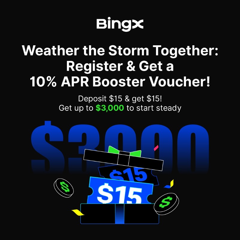 BingXOfficial's tweet photo. Markets move. We’ve got your back.

🔵 Register for a 10% APR booster
🔵 Deposit $15, get $15 (up to $3,000)