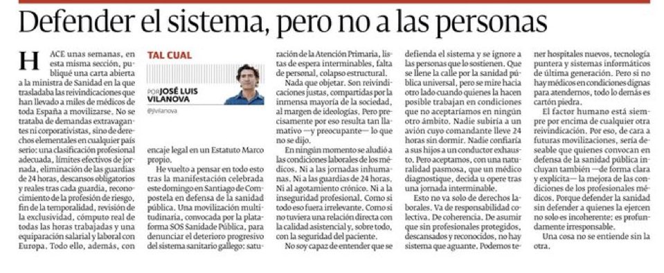 Nuevo artículo de <a href="/jlvilanova/">jose luis vilanova</a> 

No nos cansamos de decirlo: sin médicos no hay Sanidad Pública, y viceversa. 

Cada vez tenemos más la sensación de que no importamos, a nada ni a nadie.