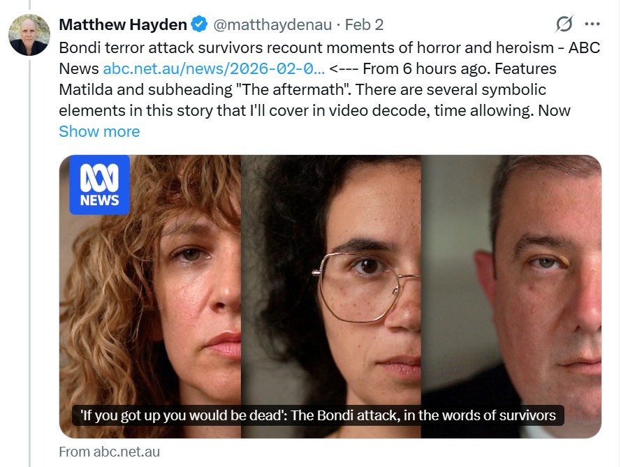 matthaydenau's tweet image. Offline and online #Qincidences related to eye symbolism and #BondiBeachShooting follow a swim at that iconic location #theirABC