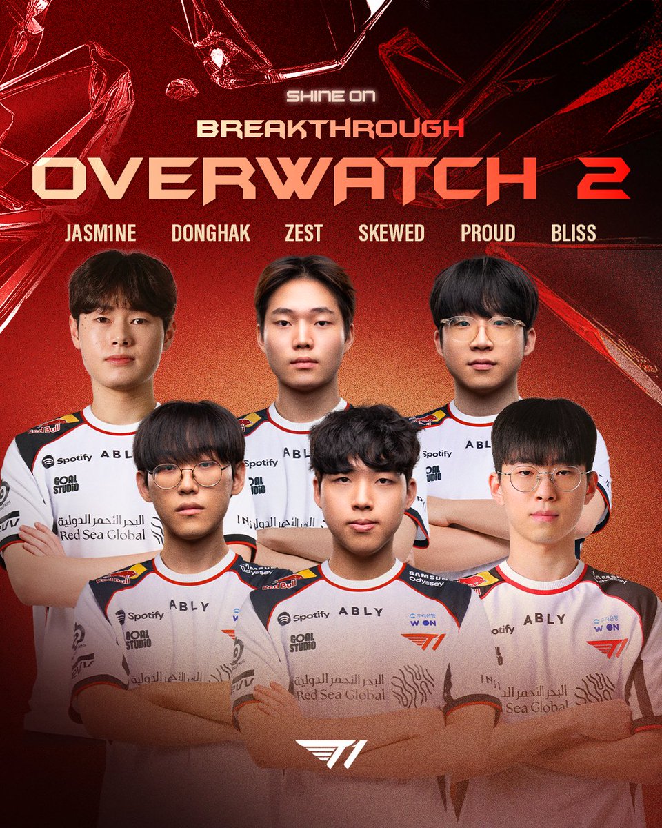 𝟐𝟎𝟐𝟔 𝐓𝟏 𝐎𝐕𝐄𝐑𝐖𝐀𝐓𝐂𝐇 𝟐 𝐑𝐎𝐒𝐓𝐄𝐑

Tank: 'DONGHAK' | 'Jasm1ne'
DPS: 'ZEST' | 'Proud'
Support: 'skewed' | 'Bliss'

Head Coach: 'RUSH'
Coach: 'Fleta'

#TogetherAs1 #Breakthrough #T1Overwatch2