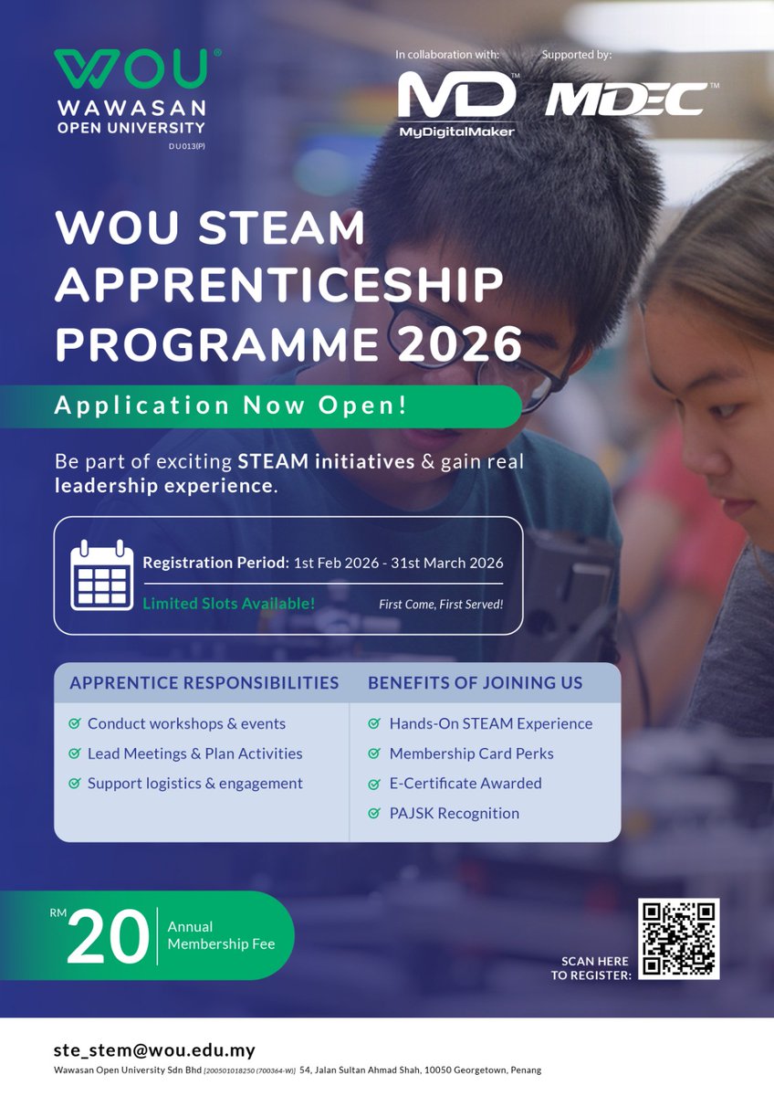 WOU STEAM Apprenticeship Programme 2026 applications open now! #wou #steam #mdec #mydigitalmaker
