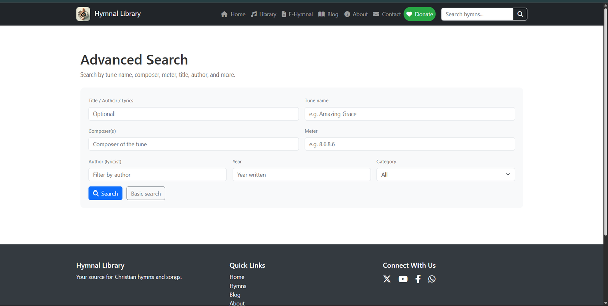 HymnalLibrary's tweet photo. 🚀 New update on https://t.co/OznagKpsMS!

🔍 Advanced Hymn Search is now available:
 https://t.co/wraiu1dqol
🎶 Tune, Meter, and Composer data are currently being added to improve hymn discovery.

More features coming soon! https://t.co/yO9sp9IoNY