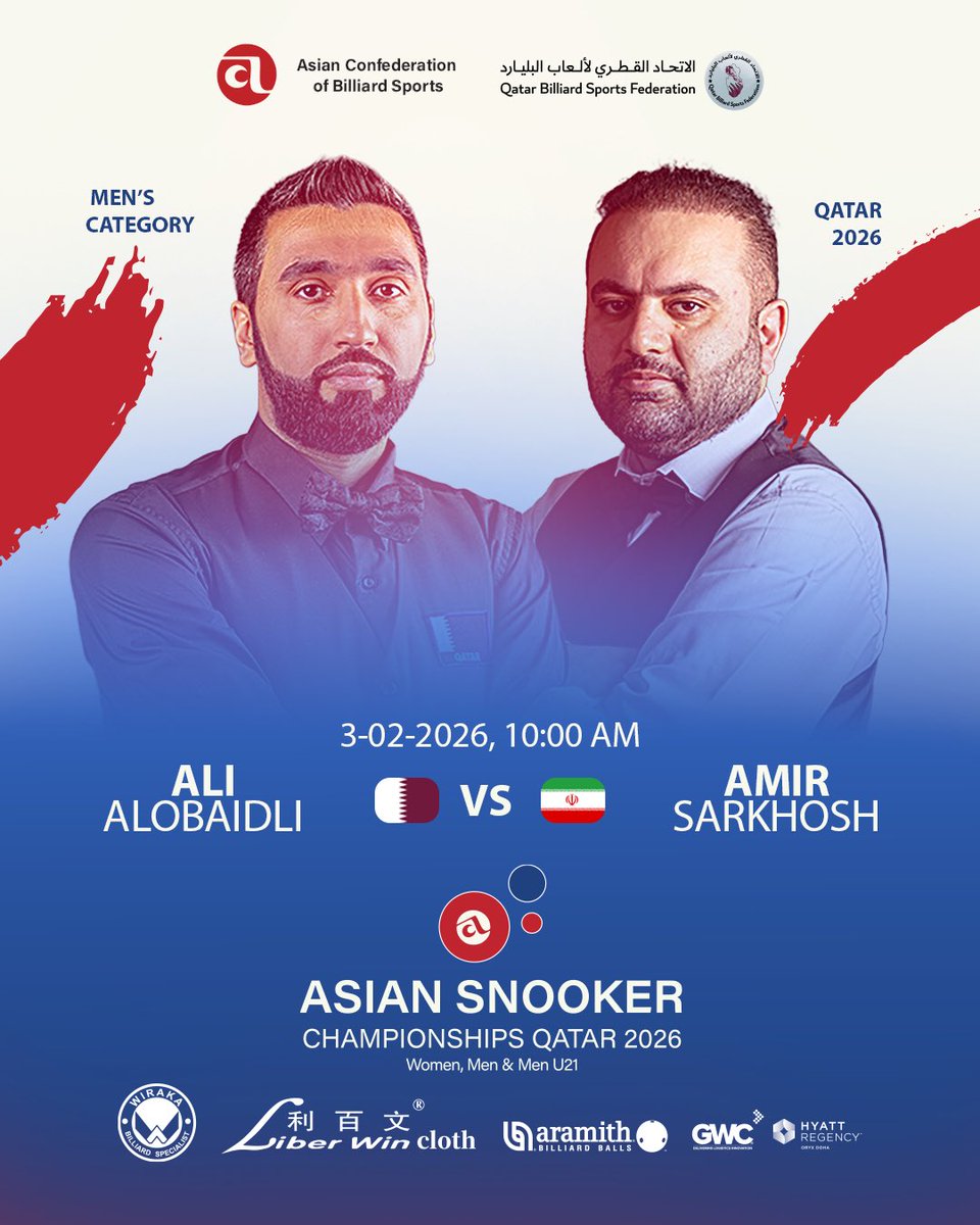 🔴 LIVE STREAM | Asian Men Snooker Championship

🇶🇦 ALI AlOBAIDLI 
🆚
🇮🇷 AMIR SARKHOSH 

🕙 10:00 AM
📅 3 February 2026

Watch the match live on our official stream: 

youtube.com/live/kg4M1gTrD…