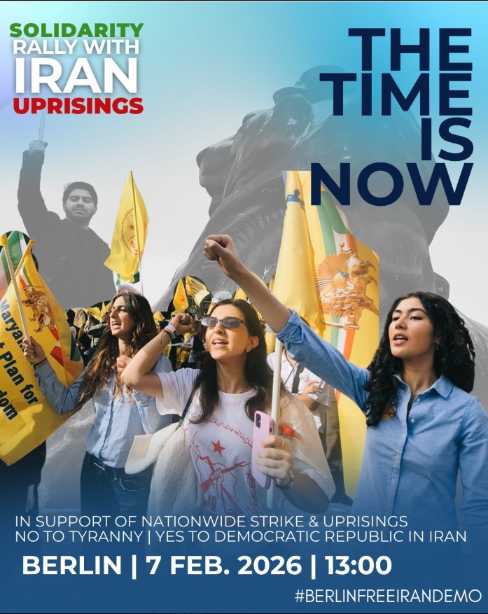 تظاهرات بزرگ ایرانیان در برلین
برلین- ۷ فوریه-۱۸ بهمن
نه سلطنت نه رهبری
دموکراسی برابری

#از_دموکراسی_بگو