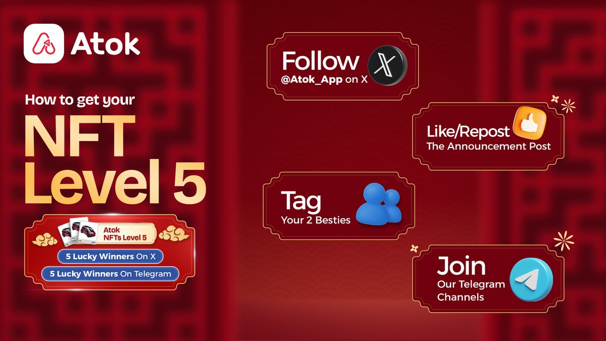 How to Win Atok Level 5 NFTs in the Epic Lunar New Year Giveaway

Want to kick off the Year of the Horse with massive prosperity? Atok is giving away 10 exclusive Level 5 NFTs - each worth $1,600 (total value $16,000) - completely FREE!

How to Enter on X (30 seconds to luck):
