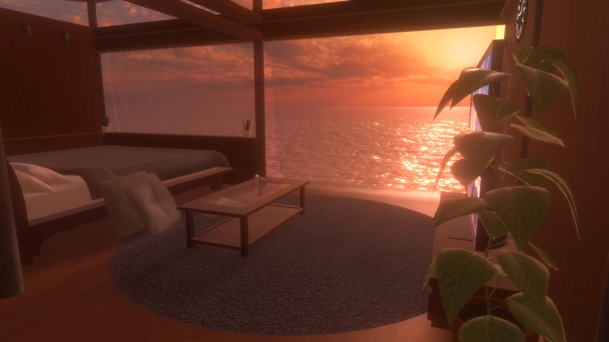 ClaraReiko's tweet photo. 今日は
夕凪の記憶　にいってきたよ！

夕日と海に囲まれ、穏やかな時間を過ごす島のワールド。
カフェスペースとベットスペースが島の両端にある。
お花がたくさんあって、ゆっくりくつろげるよ！

#VRChat 
#VRChat_world紹介 https://t.co/sVGWPvlBDx
