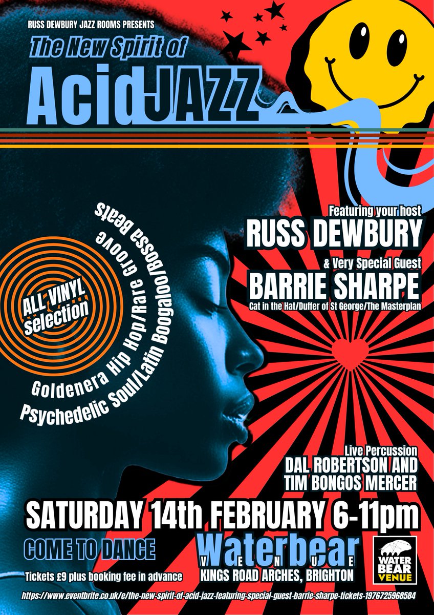 RussDewbury's tweet photo. Come and join us for a love drenched party at the Waterbear Venue, Brighton on Sat Feb 14th! It's the New Spirit of Acid Jazz with yours truly and Barrie K Sharpe on the decks. 6 - 11pm Tix here https://t.co/3N3oqxosAN Don't miss it! X https://t.co/4B0iBFdKhx