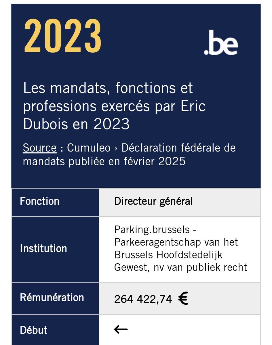 Pas mal l'augmentation du précédent directeur général de #ParkingBrussels <a href="/vooruit_nu/">Vooruit</a> : plus de 103.000 € d'augmentation en un an. On sait désormais à quoi sert l'argent de leur racket <a href="/ParkingPlainte/">plainte collective parking brussels</a> <a href="/parkingbrussels/">parking.brussels</a>