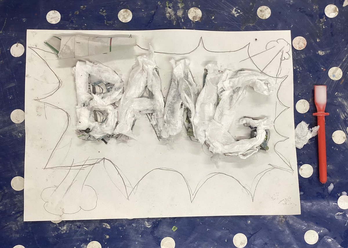 Year 7 have begin their Pop Art words this week! Students have used a paper mache technique to add both newspaper and tissue into their chosen word. Students have focused on the artwork of Roy Lichtenstein as inspiration for their outcomes!

<a href="/IbstockSchool/">Ibstock School</a> 

#artinschools #popart