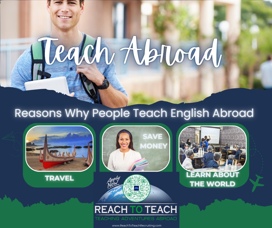 Thousands of teachers leave their home countries each and every year to teach English abroad. Have you ever wondered why they’ve decided to do so? Here are the top 10 reasons why people move abroad to #TeachAbroad.
reachtoteachrecruiting.com/blog/top-10-re…

#TEFLTeachers #ESLTeachers #TeachAbroad