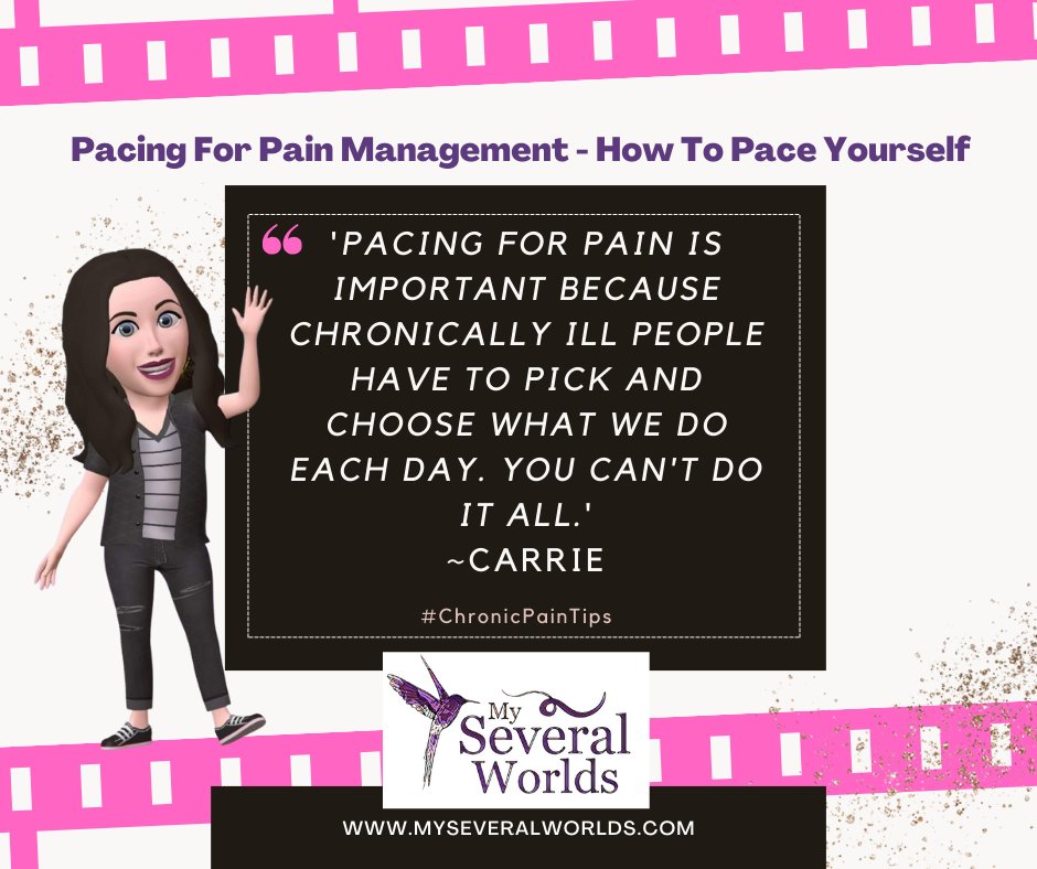 globetrotteri's tweet image. Pacing for #PainManagement is one way that I cope with #ChronicIllness. It is crucial to my lifestyle. Without it my life can quickly spiral out of control. Learn more about pacing:
🔗
myseveralworlds.com/2015/09/28/chr…

#ChronicPain #FibromyalgiaAwareness #arthritis #axSpA #MySeveralWorlds