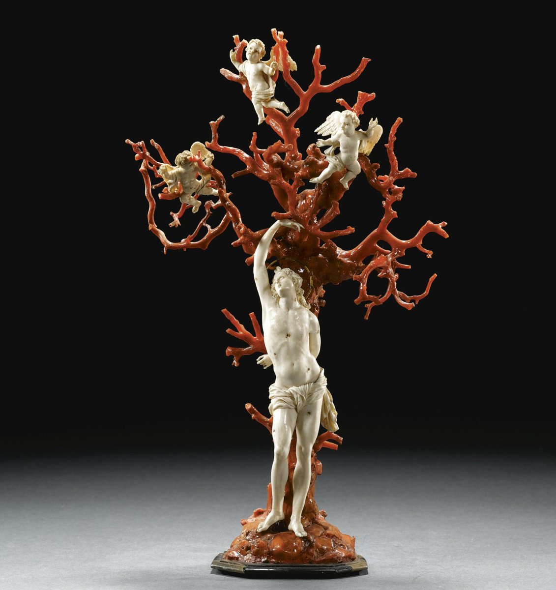 An Ivory and Coral Group of Saint Sebastian

Italian, Trapani, ca. 1700