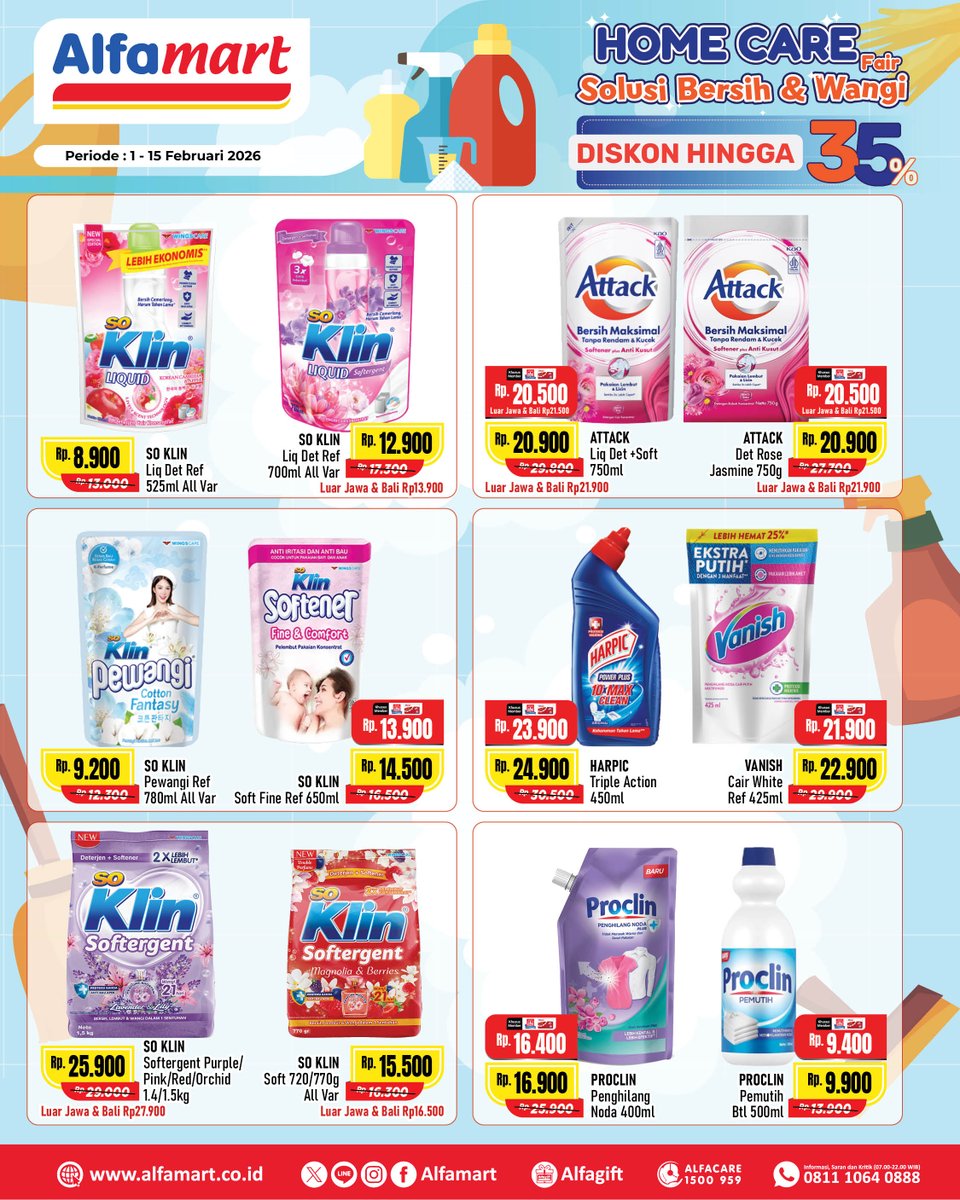 alfamart's tweet photo. Diskon hingga 35% untuk Produk Home Care Fair dari Alfamart‼️
Kenyamanan rumah dimulai dari perawatan yang tepat. Yuk buruan belanja ke #AlfamartTerdekat.
Periode: 01 - 15 Februari 2026
#HomeCareFair #PromoAlfamart #PromoAlfagift #AlfamartMelayani https://t.co/2RWLNrN2NJ
