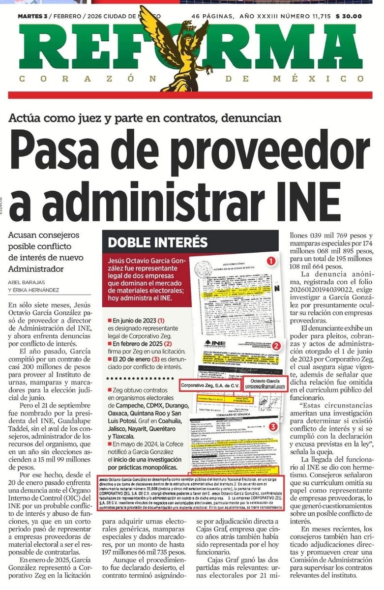 ¡QPM!

Se ve que Guadalupe Taddei está haciendo muy buenos negocios en el INE

Convirtió a un proveedor en...
¡ administrador del INE !

Antes había ganado una licitación por...
¡ 195 millones de pesos !

Todo se descubrió por una denuncia anónima.

Lo hizo en lo oscurito

👇