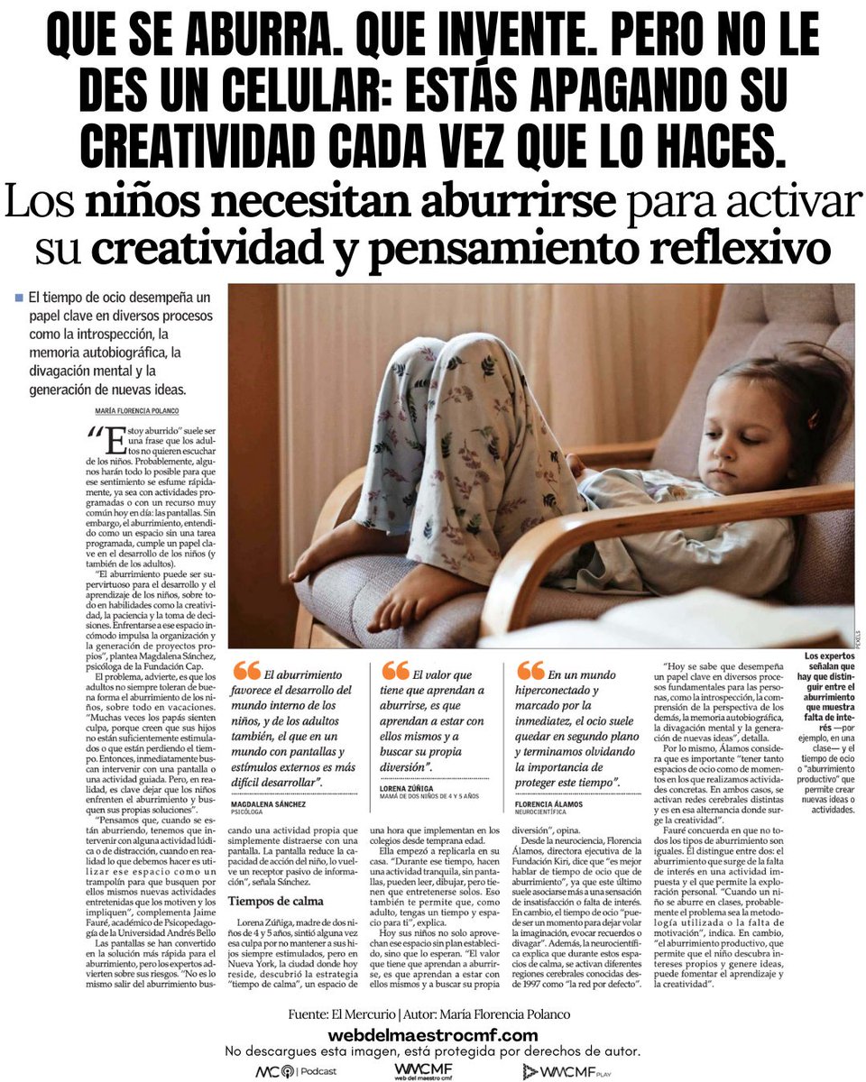 Que se aburra. Que invente. Pero no le des un celular: estás apagando su creatividad cada vez que lo haces. Los niños necesitan aburrirse para activar su creatividad y pensamiento reflexivo. Enlace: webdelmaestrocmf.com/portal/los-nin…

El aburrimiento: aliado inesperado del desarrollo: En la