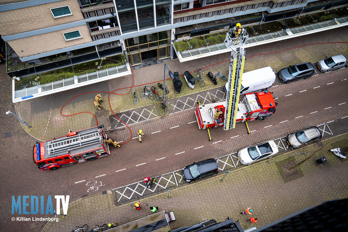 Brand op tiende etage in Rotterdam