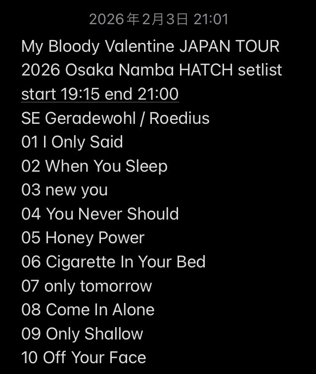 My Bloody Valentine マイブラ JAPAN TOUR 2026 Osaka Namba HATCH