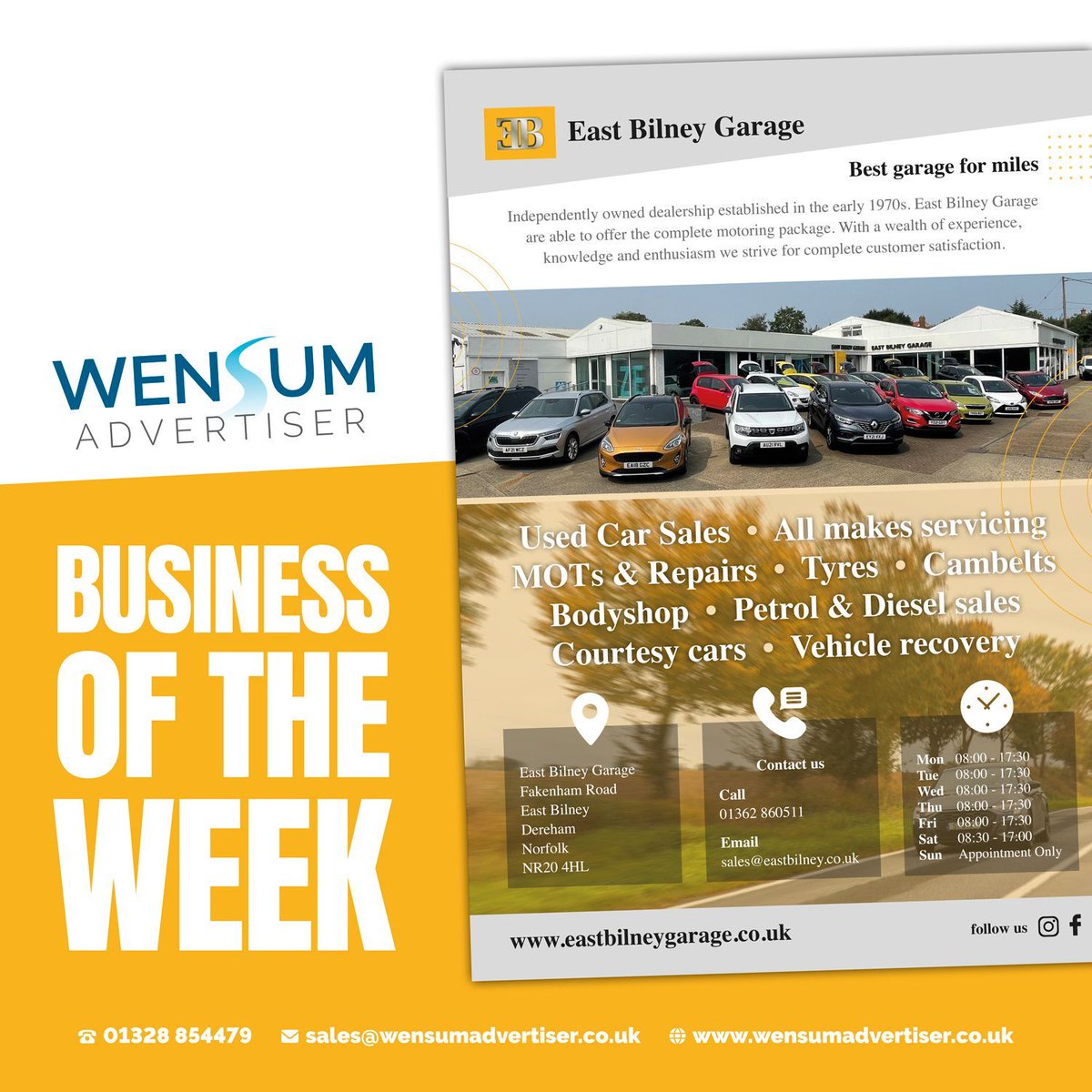 wensumadvertise's tweet photo. 𝐁𝐮𝐬𝐢𝐧𝐞𝐬𝐬 𝐨𝐟 𝐭𝐡𝐞 𝐖𝐞𝐞𝐤 🏆
East Bilney Garage!

🔗 https://t.co/tYU8LiLynv

#advertising #marketing #branding #digitalmarketing #design #business #print #advertisement #smallbusiness #content #onlinemarketing https://t.co/fPxUBqZs5A