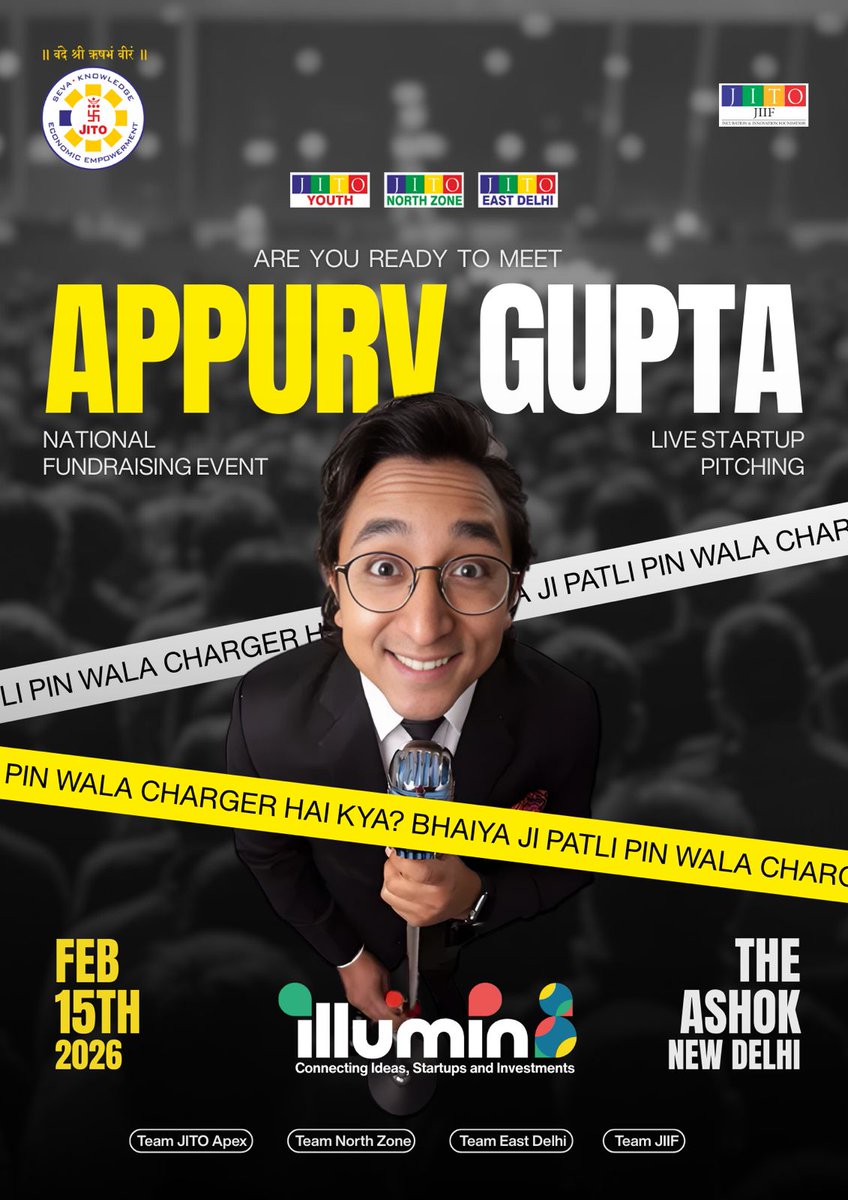 “Bhaiya ji… pitch clear hai kya?” 😄
<a href="/appurv_gupta/">APPURV GUPTA</a> is bringing his signature humor to ILLUMIN8 by JITO, where live startup pitching meets real fundraising conversations.

📍 The Ashok, New Delhi
📅 15 Feb 2026

#ILLUMIN8byJITO #StartupPitch #Founders #StartupIndia #investors