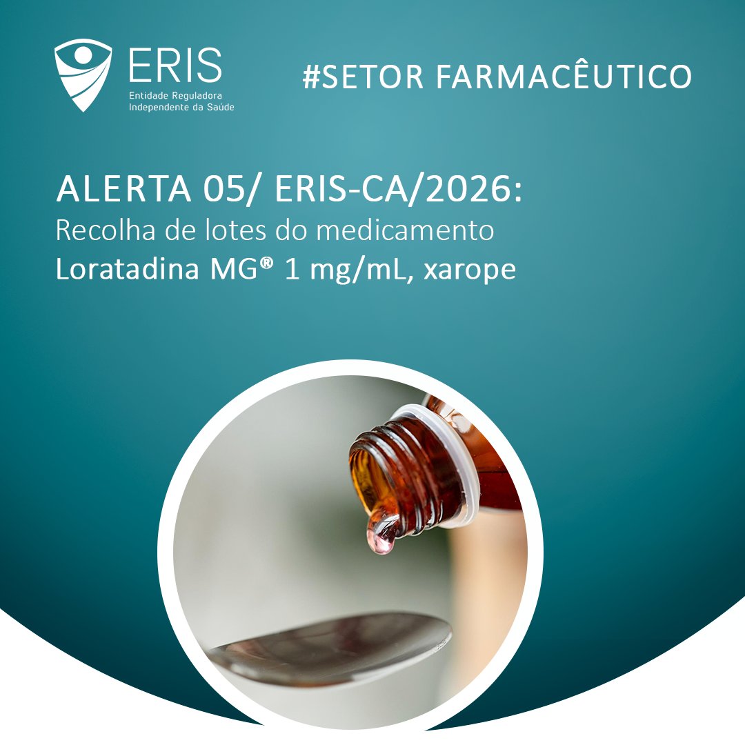 ERIS determina recolha do medicamento Loratadina MG® 1 mg/mL, xarope.

Saiba mais em: eris.cv/index.php/noti…
#ERIS #AlertaERIS #SaúdePública #SegurançaDoMedicamento #Farmacovigilância