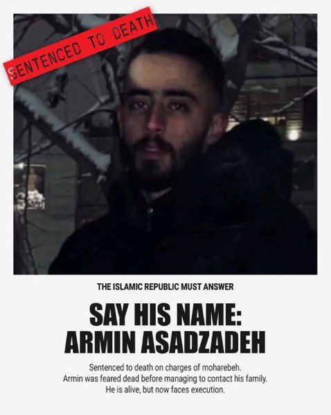 goddamnSoleil's tweet photo. متن زیر منشن شه:
🚨URGENT 🚨
​#ArminAsadzadeh who was feared dead has just managed to contact his family. He is alive but facing "Moharebeh" chargea sentence that carries the death penalty in Iran We must act NOW to save his life.
#stopexecutioniniran
#IranMassacre https://t.co/ZgqbjavovJ