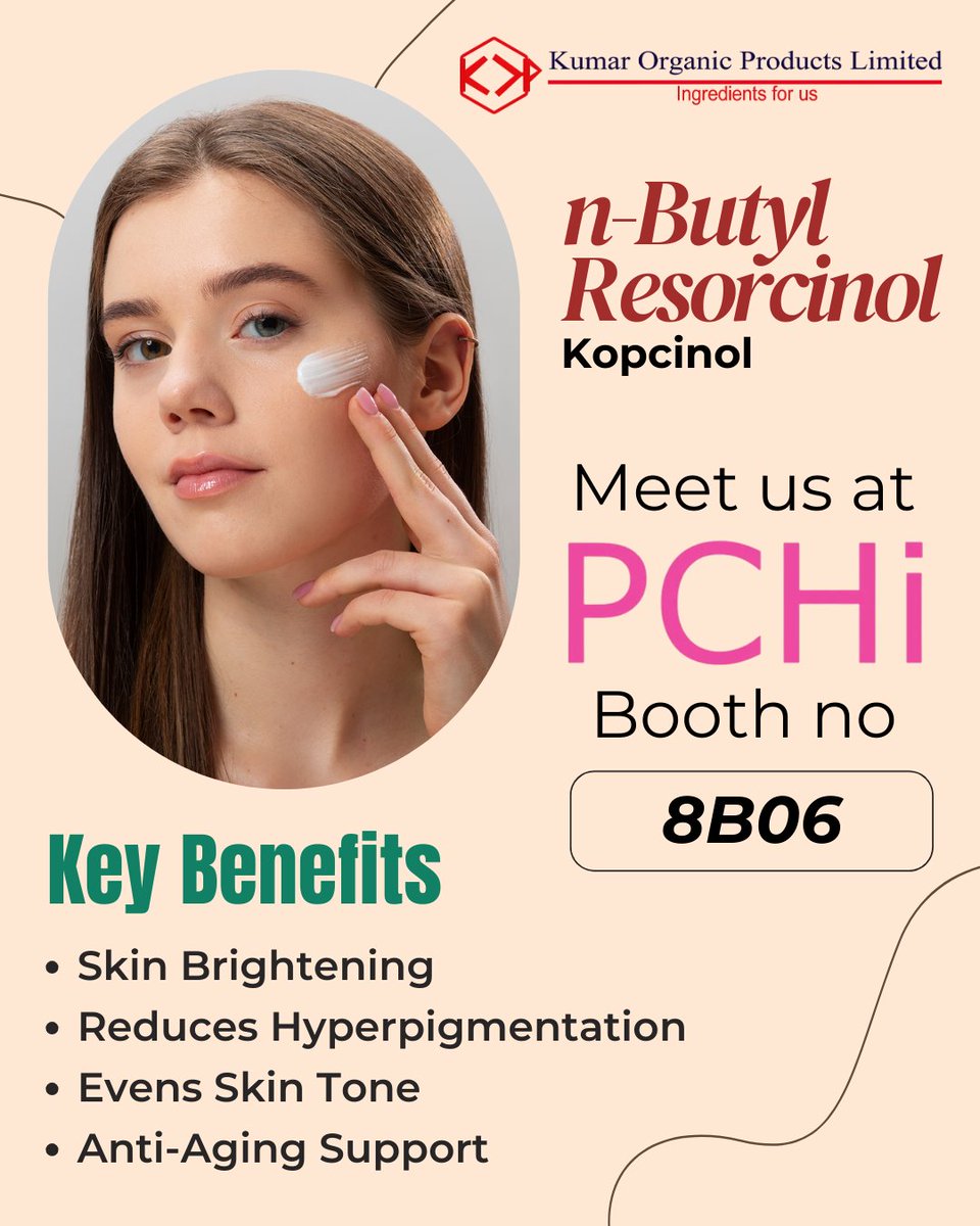 KumarOrganic's tweet photo. KOPCINOL โ n-Butyl Resorcinol
Advanced solution for skin brightening, anti-ageing & targeted treatments.
๐ Meet us at PCHI 2026
March 18โ20
๐ Booth 8B06
Book your slot now:
https://t.co/S6dL3jAjGH
#PCHI2026 #KOPCINOL #CosmeticIngredients #KumarOrganic https://t.co/2qv8JkYnIF