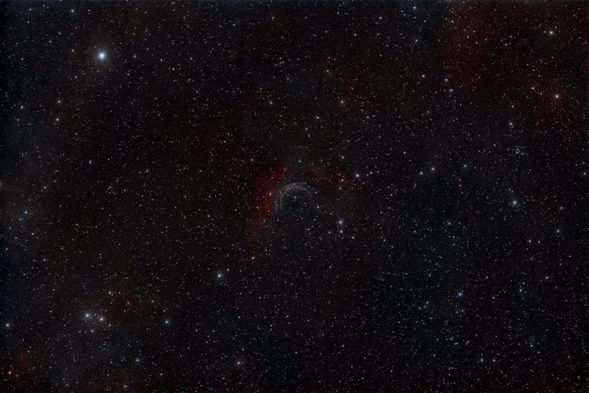 ohzak1's tweet photo. 惑星状星雲: HDW 3 (Hartl-Dengel-Weinberger 3, PK 149-09.1)
L-eXtreme F2
300s x 120, gain120
総露光時間10時間
割と淡いが,いい感じに仕上がった
中心星は明るい星の下の小さい星で,アノテーションの十字の中心の星
#RASA8 https://t.co/m9eQoJNVsZ