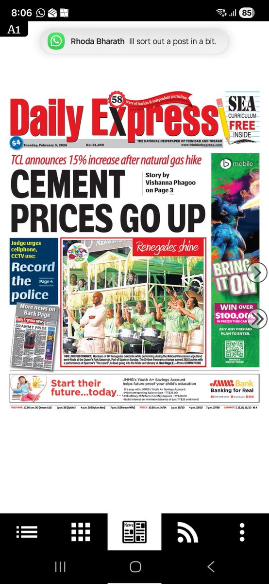 ImbertColm's tweet photo. Trinidad Cement just announced a 15% increase in the price of cement, as a direct result of the arbitrary 70% increase in the price of natural gas charged by the UNC/NGC to local manufacturers. This will affect ALL construction projects, especially house building. Not a "win"! https://t.co/tDrydTr41h